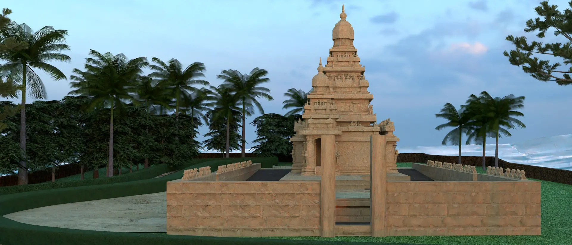 Rear view of the Sea Shore Temple virtual twin > La Fondation Dassault Systèmes